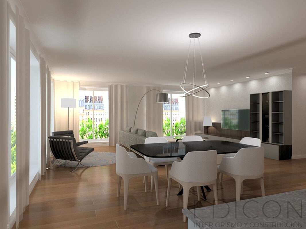 Sal&oacute;n y cocina integrados en un proyecto de dise&ntilde;o integral